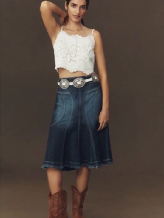 Anthropologie Dresses & Skirts - Anthropologie pilcro fluted denim midi skirt Coastal Cowgirl western winter